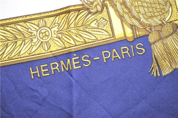 Authentic HERMES Carre 90 Scarf "GRAND UNIFORME" Silk Blue 2975D