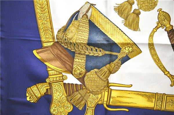 Authentic HERMES Carre 90 Scarf "GRAND UNIFORME" Silk Blue 2975D