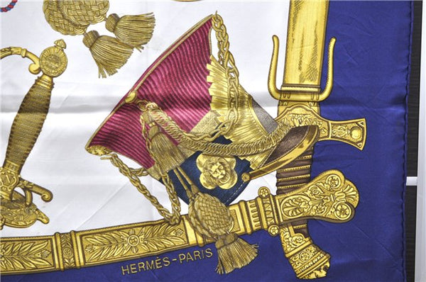 Authentic HERMES Carre 90 Scarf "GRAND UNIFORME" Silk Blue 2975D
