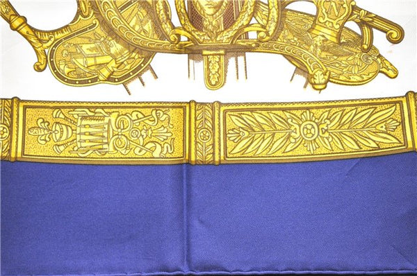 Authentic HERMES Carre 90 Scarf "GRAND UNIFORME" Silk Blue 2975D
