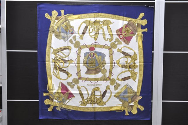 Authentic HERMES Carre 90 Scarf "GRAND UNIFORME" Silk Blue 2975D