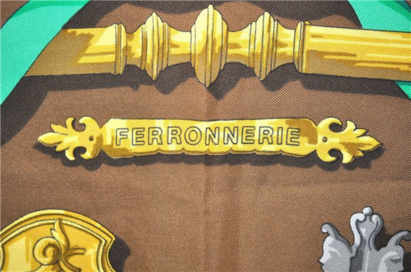 Authentic HERMES Carre 90 Scarf "FERRONNERIE" Silk Brown 2978D