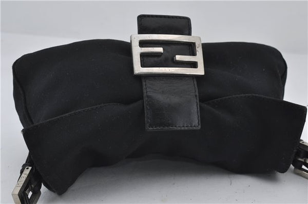 Authentic FENDI Mamma Baguette Shoulder Hand Bag Jersey Leather Black 2978E