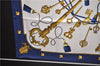 Authentic HERMES Carre 90 Scarf Key Tassel Motif Silk Navy 2979D