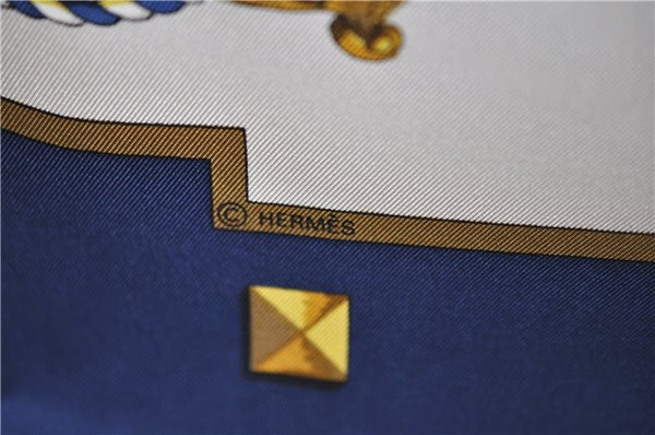 Authentic HERMES Carre 90 Scarf Key Tassel Motif Silk Navy 2979D