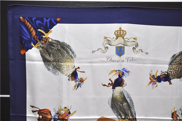 Authentic HERMES Carre 90 Scarf "Chasse a VOL" Silk Blue 2981D