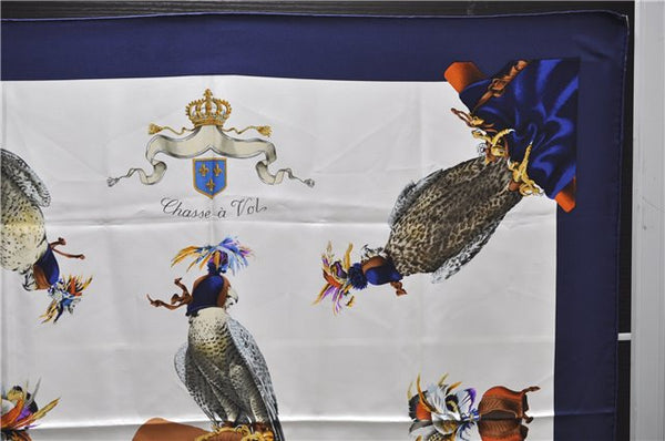 Authentic HERMES Carre 90 Scarf "Chasse a VOL" Silk Blue 2981D