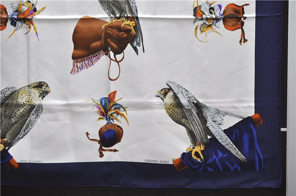 Authentic HERMES Carre 90 Scarf "Chasse a VOL" Silk Blue 2981D