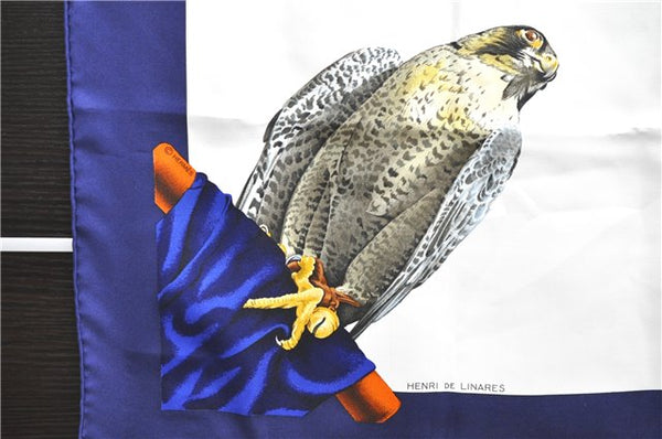 Authentic HERMES Carre 90 Scarf "Chasse a VOL" Silk Blue 2981D