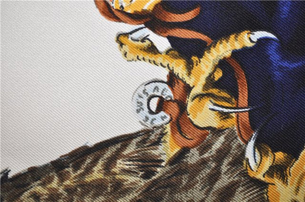 Authentic HERMES Carre 90 Scarf "Chasse a VOL" Silk Blue 2981D