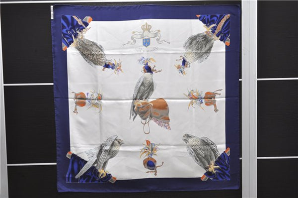 Authentic HERMES Carre 90 Scarf "Chasse a VOL" Silk Blue 2981D