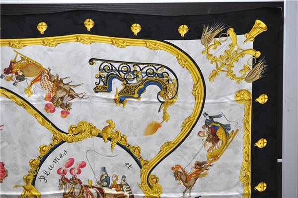 Authentic HERMES Carre 90 Scarf "Plumes et Grelots" Silk Black 2982D