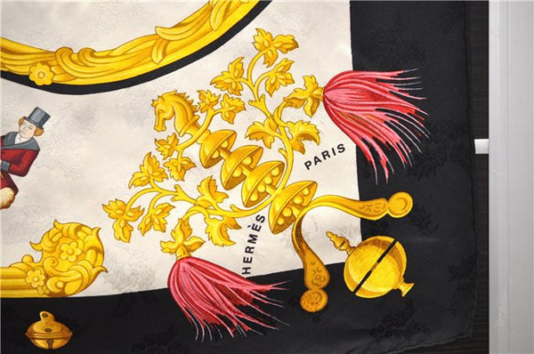 Authentic HERMES Carre 90 Scarf "Plumes et Grelots" Silk Black 2982D