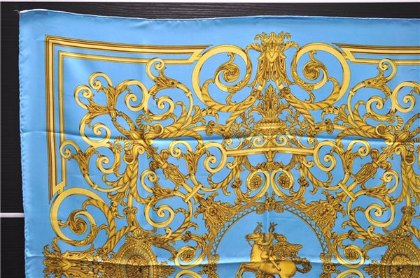 Authentic HERMES Carre 90 Scarf "LES TUILERIES" Silk Light Blue 2983D