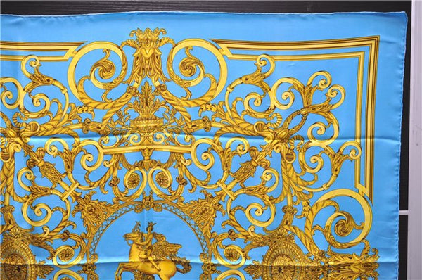 Authentic HERMES Carre 90 Scarf "LES TUILERIES" Silk Light Blue 2983D