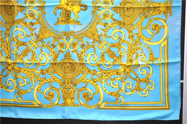 Authentic HERMES Carre 90 Scarf "LES TUILERIES" Silk Light Blue 2983D