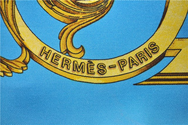 Authentic HERMES Carre 90 Scarf "LES TUILERIES" Silk Light Blue 2983D