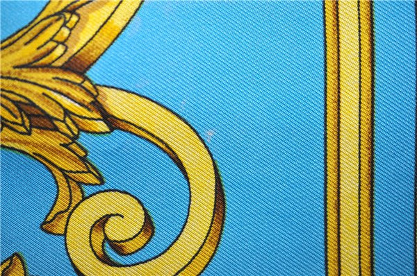 Authentic HERMES Carre 90 Scarf "LES TUILERIES" Silk Light Blue 2983D