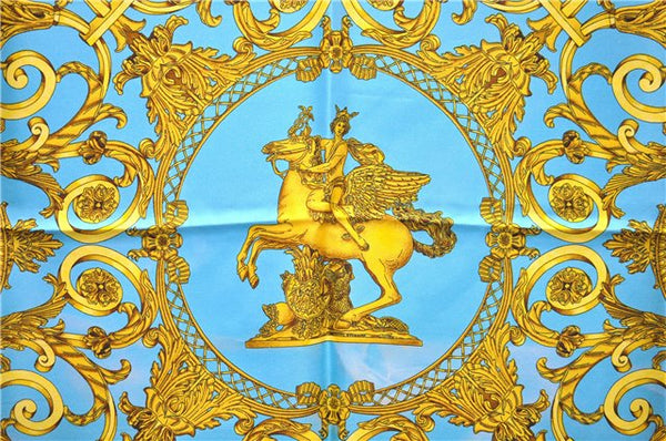 Authentic HERMES Carre 90 Scarf "LES TUILERIES" Silk Light Blue 2983D