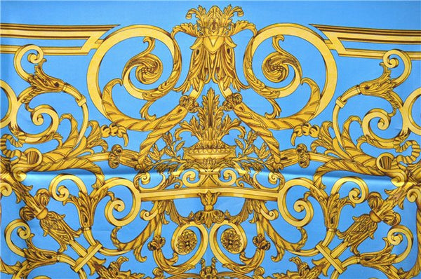 Authentic HERMES Carre 90 Scarf "LES TUILERIES" Silk Light Blue 2983D