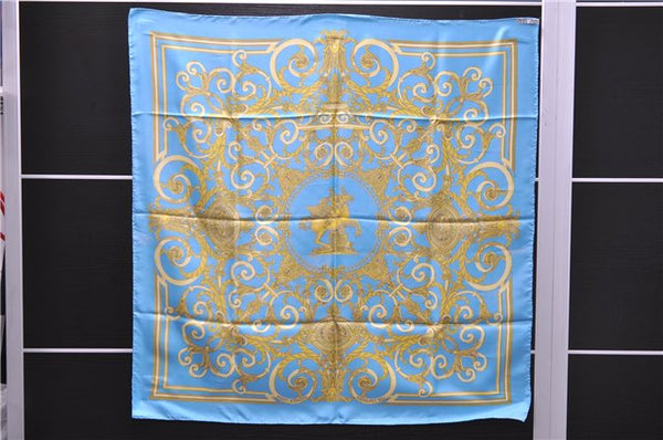 Authentic HERMES Carre 90 Scarf "LES TUILERIES" Silk Light Blue 2983D