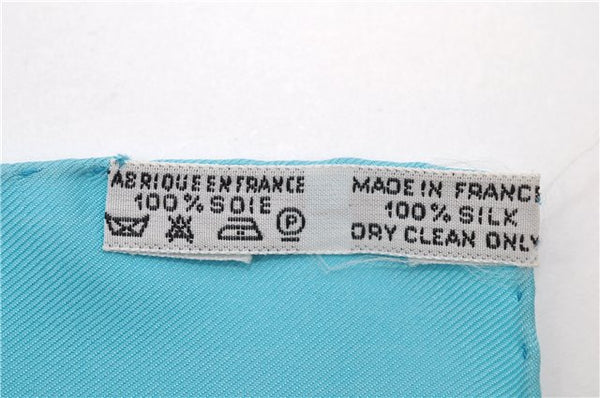Authentic HERMES Carre 90 Scarf "LES TUILERIES" Silk Light Blue 2983D