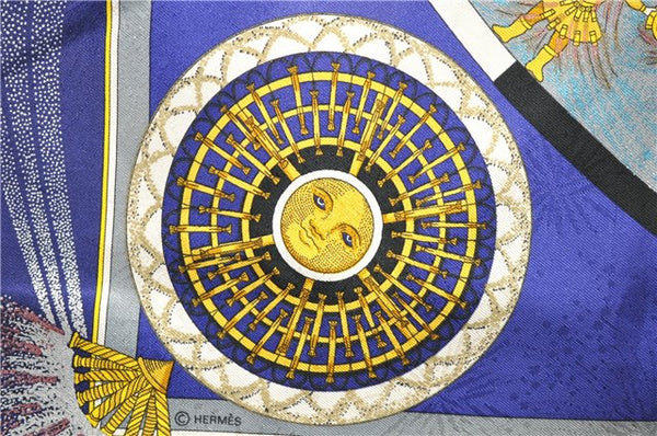 Authentic HERMES Carre 90 Scarf "FEUX D'ARTIFICE" Silk Blue 2985D