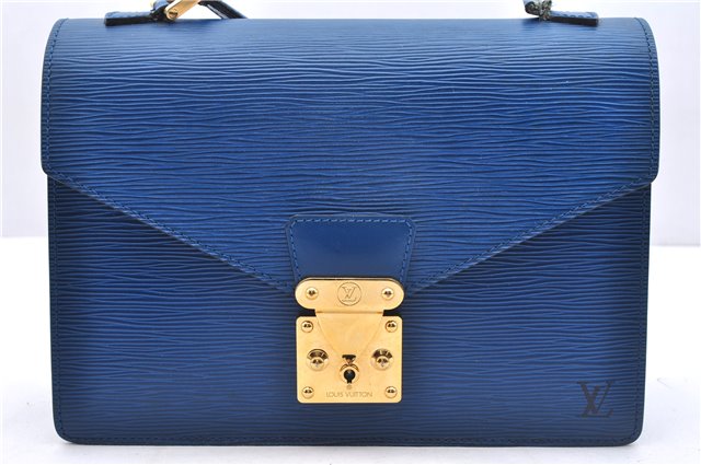 Authentic Louis Vuitton Epi Concorde Hand Bag Blue M52135 LV Junk 2986E