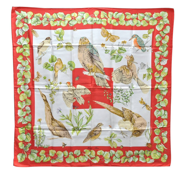 Authentic HERMES Carre 90 Scarf "La Vie Au Grand Air" Silk Red 2987D