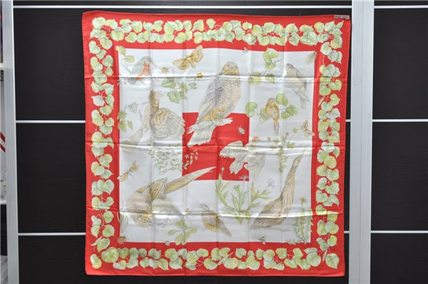 Authentic HERMES Carre 90 Scarf "La Vie Au Grand Air" Silk Red 2987D