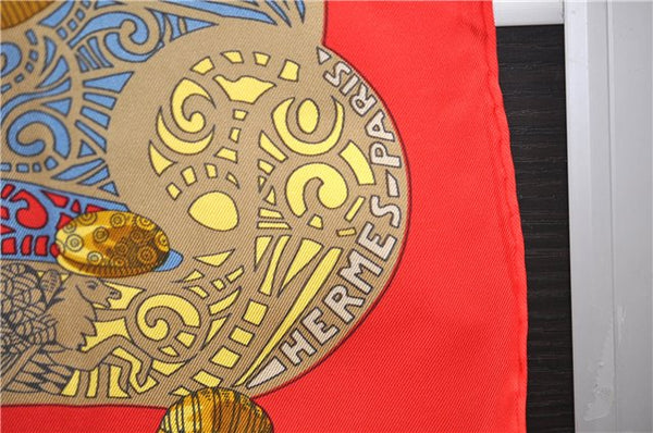 Authentic HERMES Carre 90 Scarf "L'ATLANTIDE" Silk Red 2989D