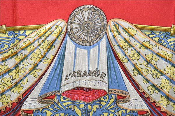 Authentic HERMES Carre 90 Scarf "L'ATLANTIDE" Silk Red 2989D