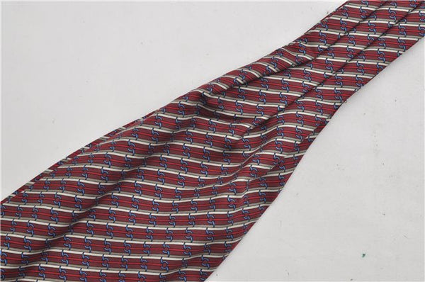 Authentic HERMES Ascot Tie Necktie Chain Pattern Silk Purple Box 2989E