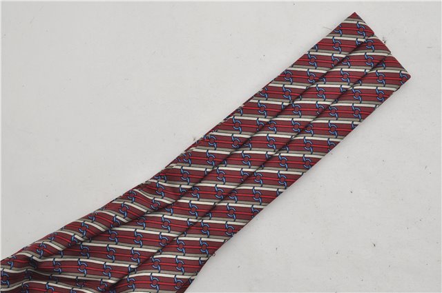 Authentic HERMES Ascot Tie Necktie Chain Pattern Silk Purple Box 2989E