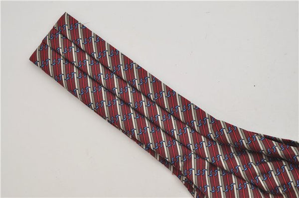 Authentic HERMES Ascot Tie Necktie Chain Pattern Silk Purple Box 2989E