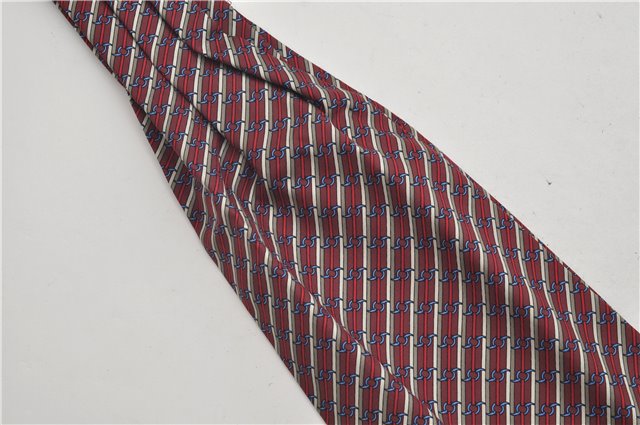 Authentic HERMES Ascot Tie Necktie Chain Pattern Silk Purple Box 2989E