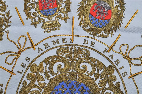 Authentic HERMES Petit Carre 40 Scarf "Les Armes de Paris" Silk Yellow 2990E