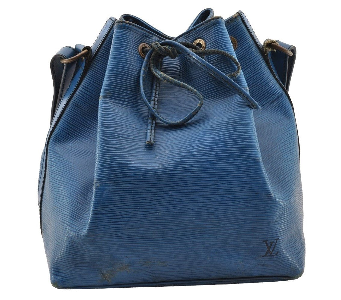 Authentic Louis Vuitton Epi Petit Noe Drawstring Bag M44105 Blue Junk 2990I
