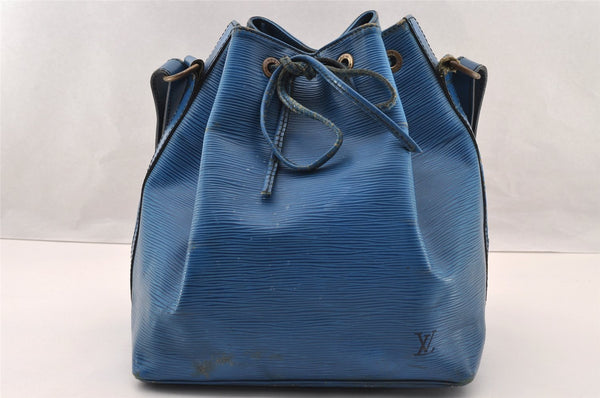Authentic Louis Vuitton Epi Petit Noe Drawstring Bag M44105 Blue Junk 2990I