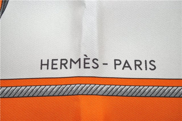 Authentic HERMES Carre 90 Scarf "LES VOITURES" Silk Orange 2993E