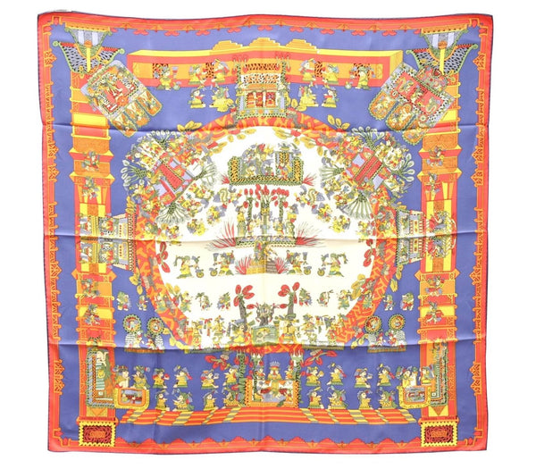 Authentic HERMES Carre 90 Scarf "ASTRES et SOLEILS" Silk Blue 2995D