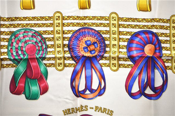 Authentic HERMES Carre 90 Scarf "LES RUBANS DU CHEVAL" Silk Blue 2997D