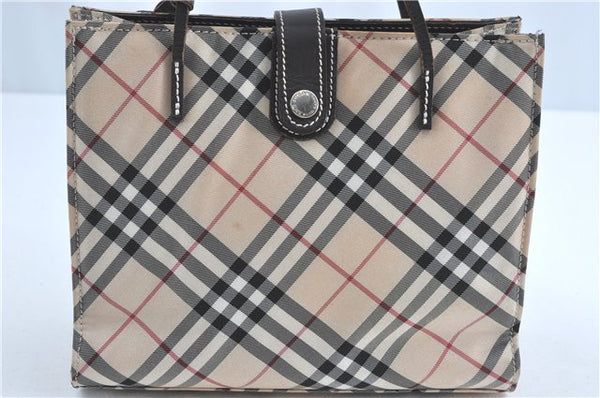 Authentic BURBERRY BLUE LABEL Check Hand Tote Bag Nylon Leather Beige 2998C