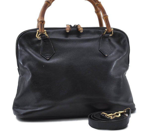 Authentic GUCCI Bamboo 2way Hand Shoulder Bag Purse Leather Black Junk 2999C