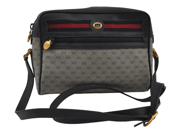 Authentic GUCCI Sherry Line Micro GG Shoulder Bag PVC Leather Navy Junk 2999I