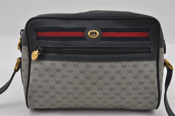 Authentic GUCCI Sherry Line Micro GG Shoulder Bag PVC Leather Navy Junk 2999I