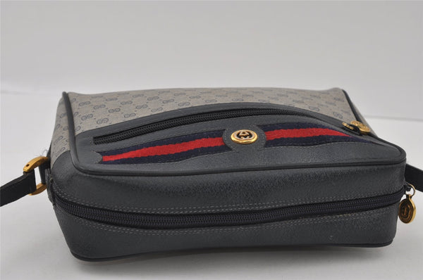Authentic GUCCI Sherry Line Micro GG Shoulder Bag PVC Leather Navy Junk 2999I