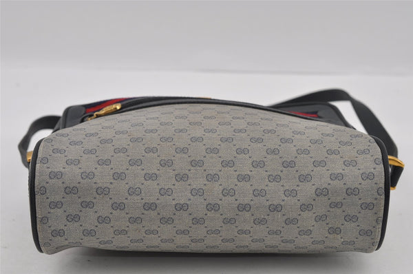 Authentic GUCCI Sherry Line Micro GG Shoulder Bag PVC Leather Navy Junk 2999I