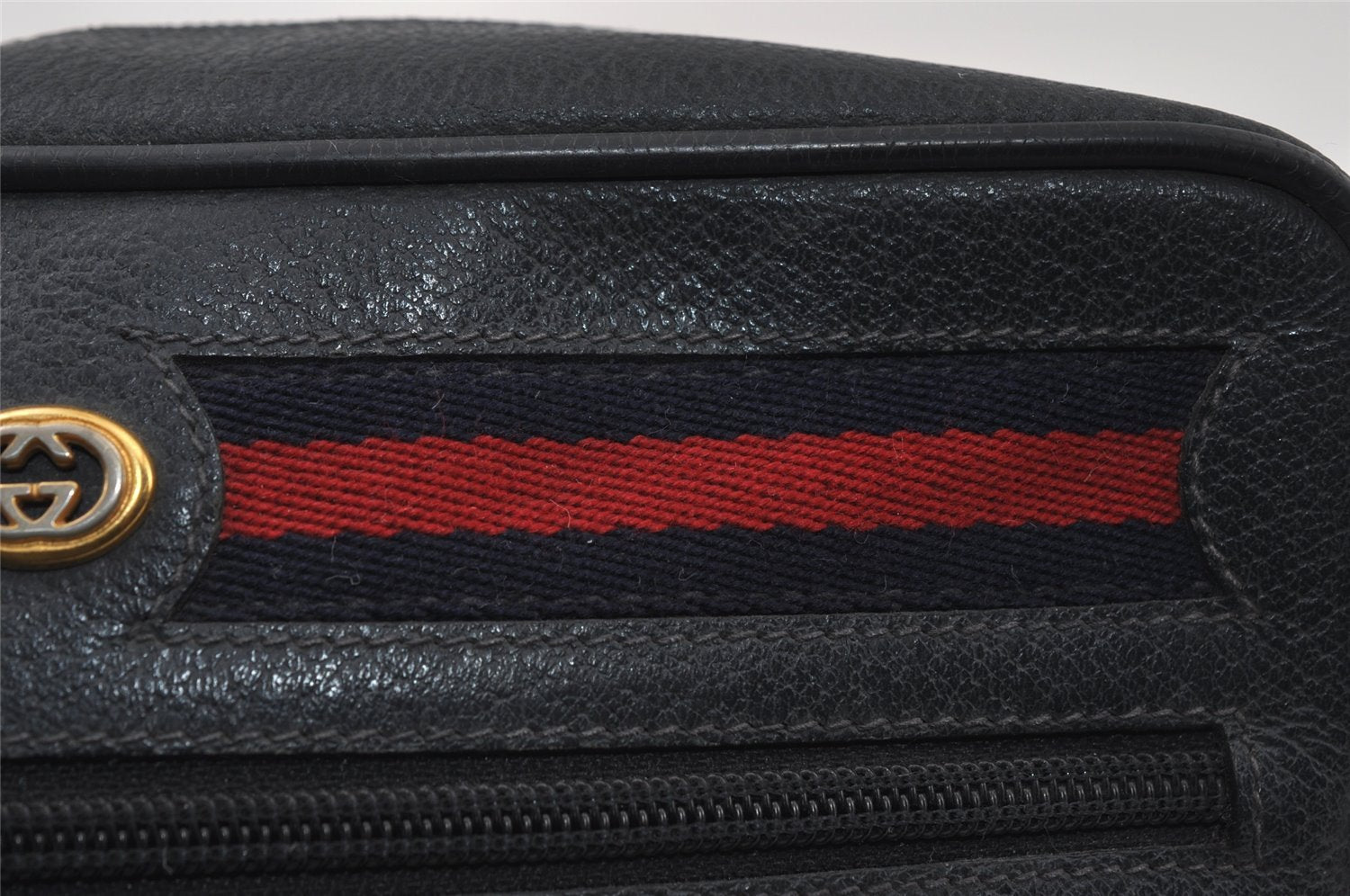 Authentic GUCCI Sherry Line Micro GG Shoulder Bag PVC Leather Navy Junk 2999I