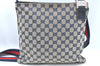 Authentic GUCCI Sherry Line Shoulder Bag GG Canvas Leather 145809 Navy 3000H